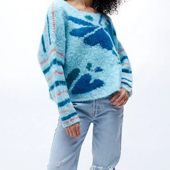 Free People Lily Pullover Sweater in Mosaic Sky Combo Size S NWT - Picture 3 of 13